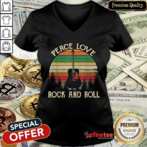 Attractive Peace Love Rock And Roll Guitar Vintage V-neck - Design By Refinetee.com