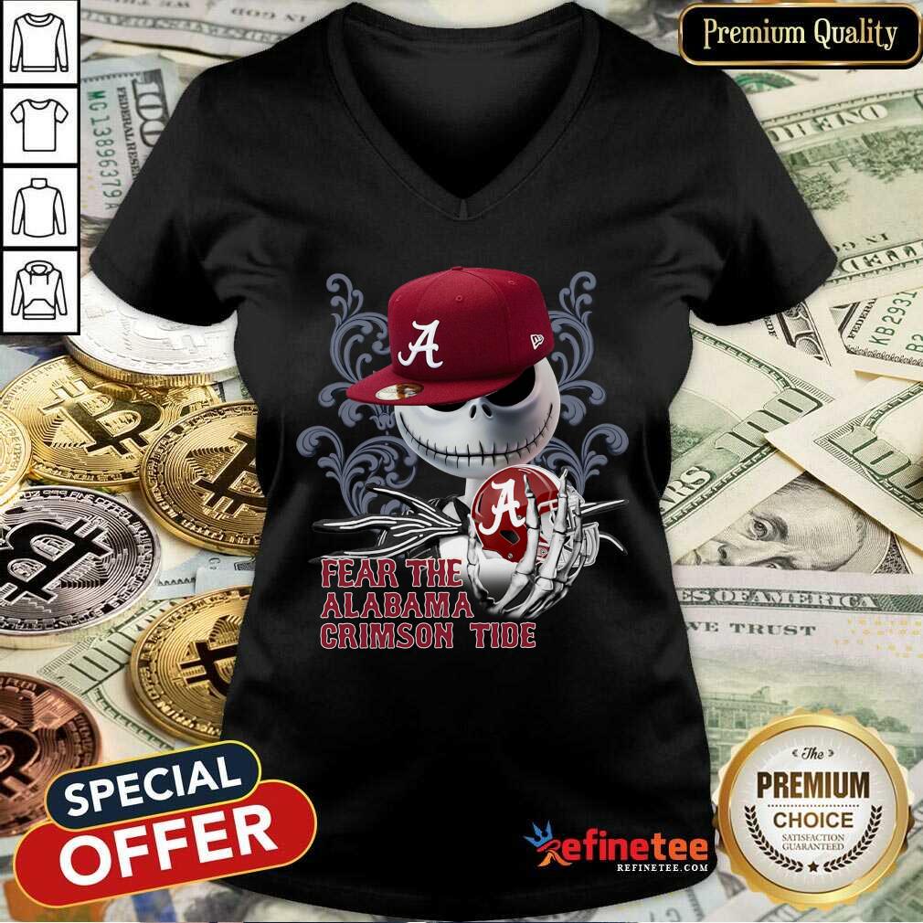 Cool Jack Skellington Fear The Alabama Crimson Tide V-neck - Design By Refinetee.com Jack Skellington Fear The Alabama Crimson Tide V-neck - Design By Refinetee.com
