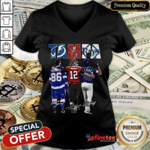 Cool Tampa Tampa Bay Lightning Tampa Bay Buccaneers Tampa Bay Ray Signatures V-neck
