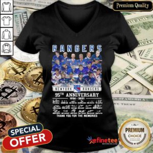 Cute The New York Rangers Team Players 95th Anniversary 1926 2021 Signatures Thank V-neck