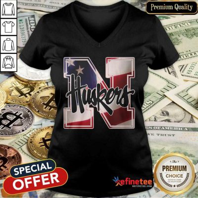 Excellent Nebraska Cornhuskers American Flag V-neck - Design By Refinetee.com
