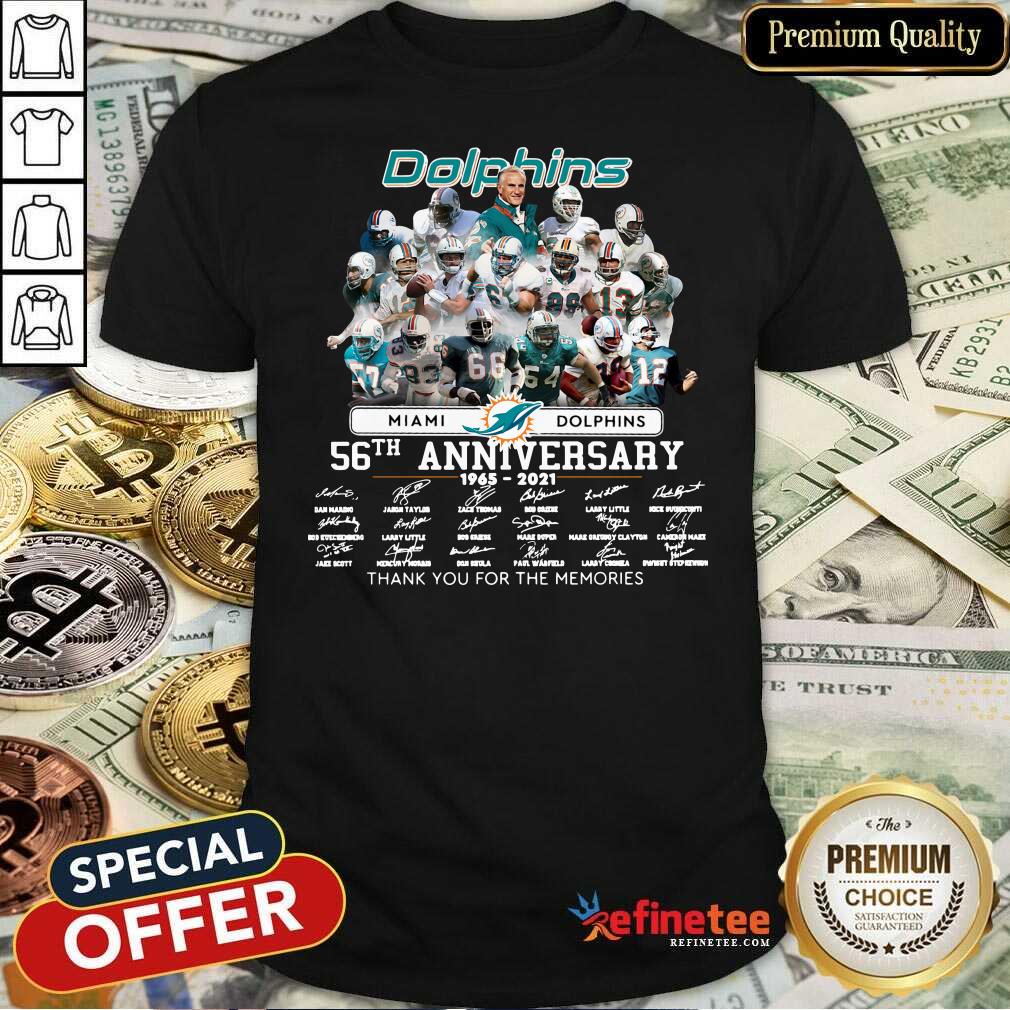 Fantastic Miami Dolphins 56th Anniversary Thank You For The Memories Signatures Shirt - Design By Refinetee.com