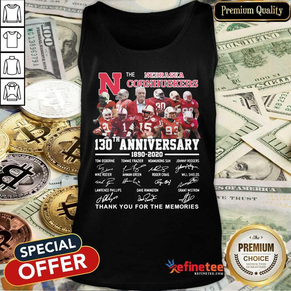 Great Nebraska Cornhuskers 130th Anniversary Thank You For The Memories Signatures Tank Top - Design By Refinetee.com Nebraska Cornhuskers 130th Anniversary Thank You For The Memories Signatures Tank Top - Design By Refinetee.com