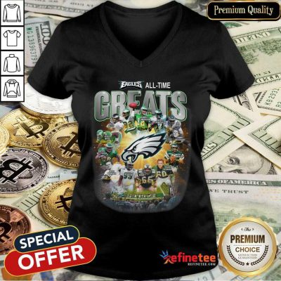 Hot Philadelphia Eagles All Time Greats Signatures V-neck - Design By Refinetee.com