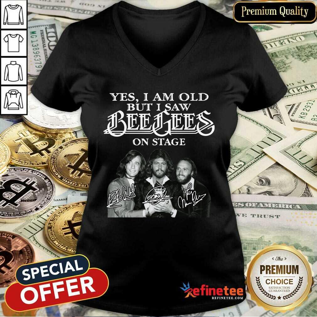 Hot Yes I Am Old But I Saw Bee Gees On Stage Signatures V-neck - Design By Refinetee.com Yes I Am Old But I Saw Bee Gees On Stage Signatures V-neck - Design By Refinetee.com