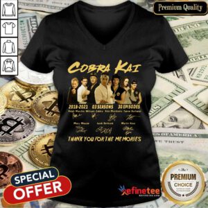Nice Cobra Kai 2018 2021 03 Seasons 30 Episodes Signatures V-neck - Design By Refinetee.com