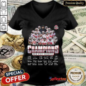 Nice Ohio State Buckeyes 2020 Big Ten Football Champions Signatures V-neck - Design By Refinetee.com