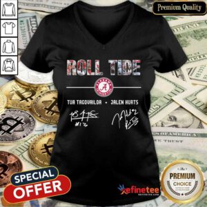Perfect Alabama Crimson Tide Roll Tide Tua Tagovailoa Jalen Hurts Signatures V-neck - Design By Refinetee.com