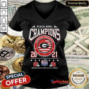 Perfect Peach Bowl Champions Georgia Bulldogs 2021 V-neck - Design By Refinetee.com