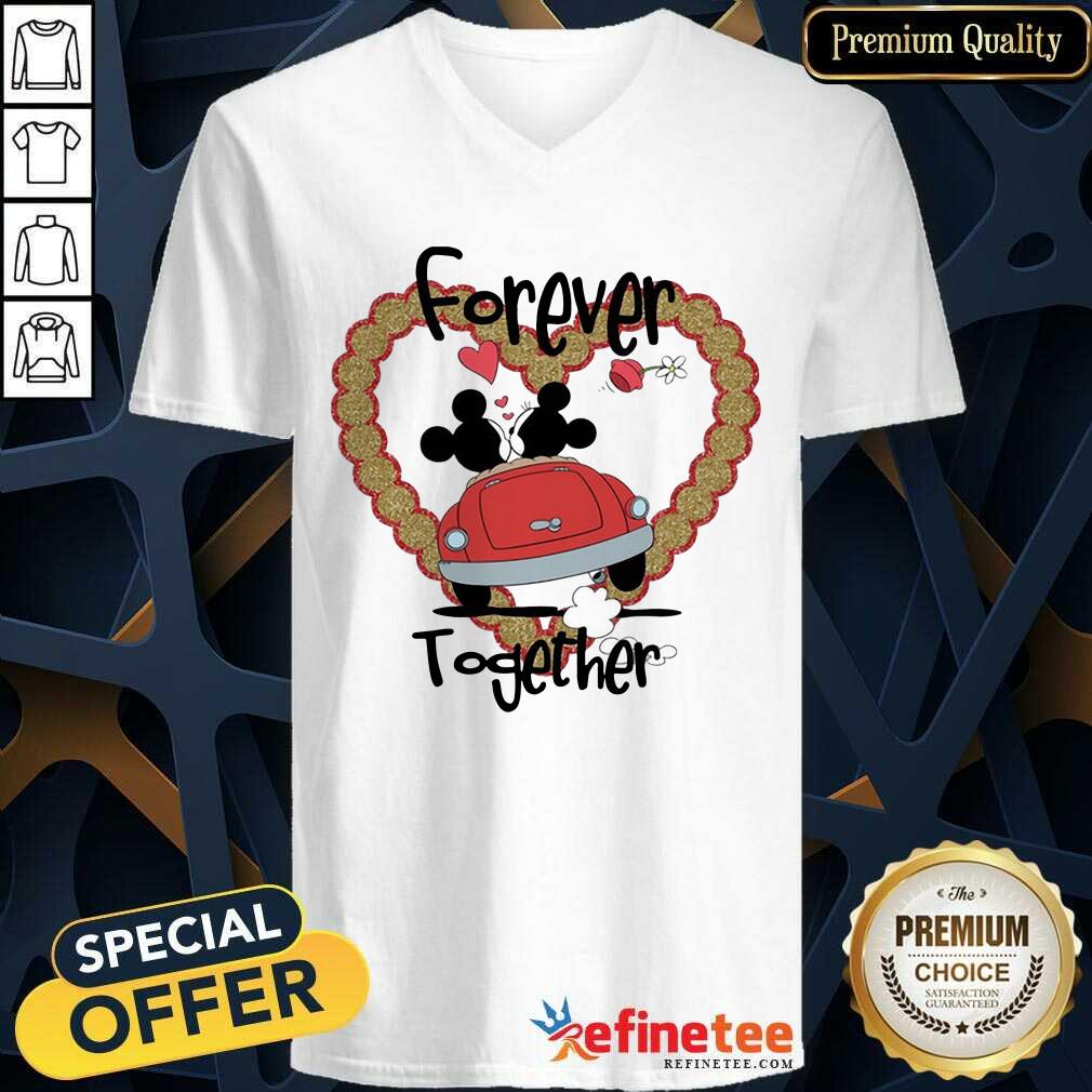 Premium Mickey Mouse And Minnie Mouse Forever Together Valentine Day V-neck - Design By Refinetee.com Mickey Mouse And Minnie Mouse Forever Together Valentine Day V-neck - Design By Refinetee.com