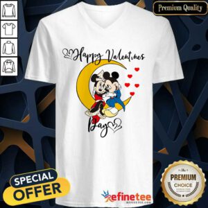 Super Nice Mickey Mouse And Minnie Mouse Happy Valentines Day Valentine’s Day V-neck - Design By Refinetee.com