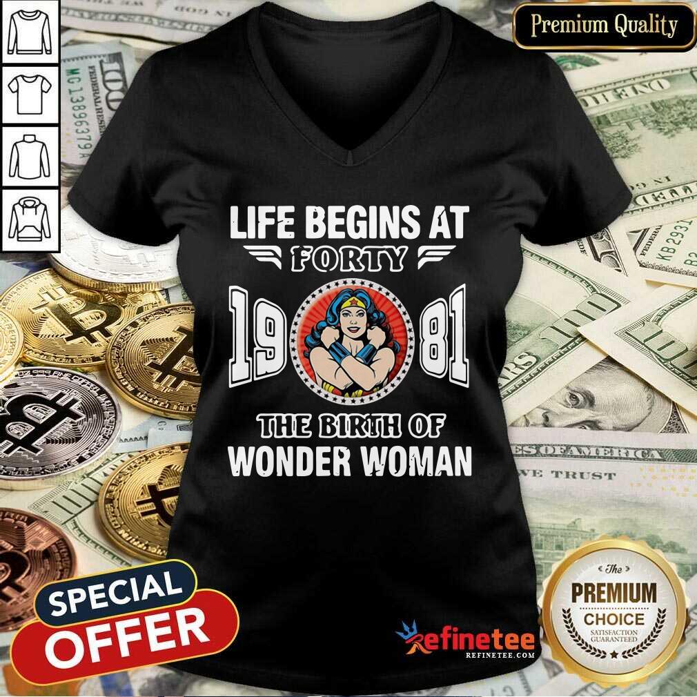 Top Life Begins At Forty 1981 The Birth Of Wonder Woman V-neck Top Life Begins At Forty 1981 The Birth Of Wonder Woman V-neck
