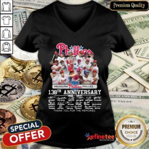 Top Philadelphia Phillies 138th Anniversary Thank You For The Memories Signatures V-neck - Design By Refinetee.com