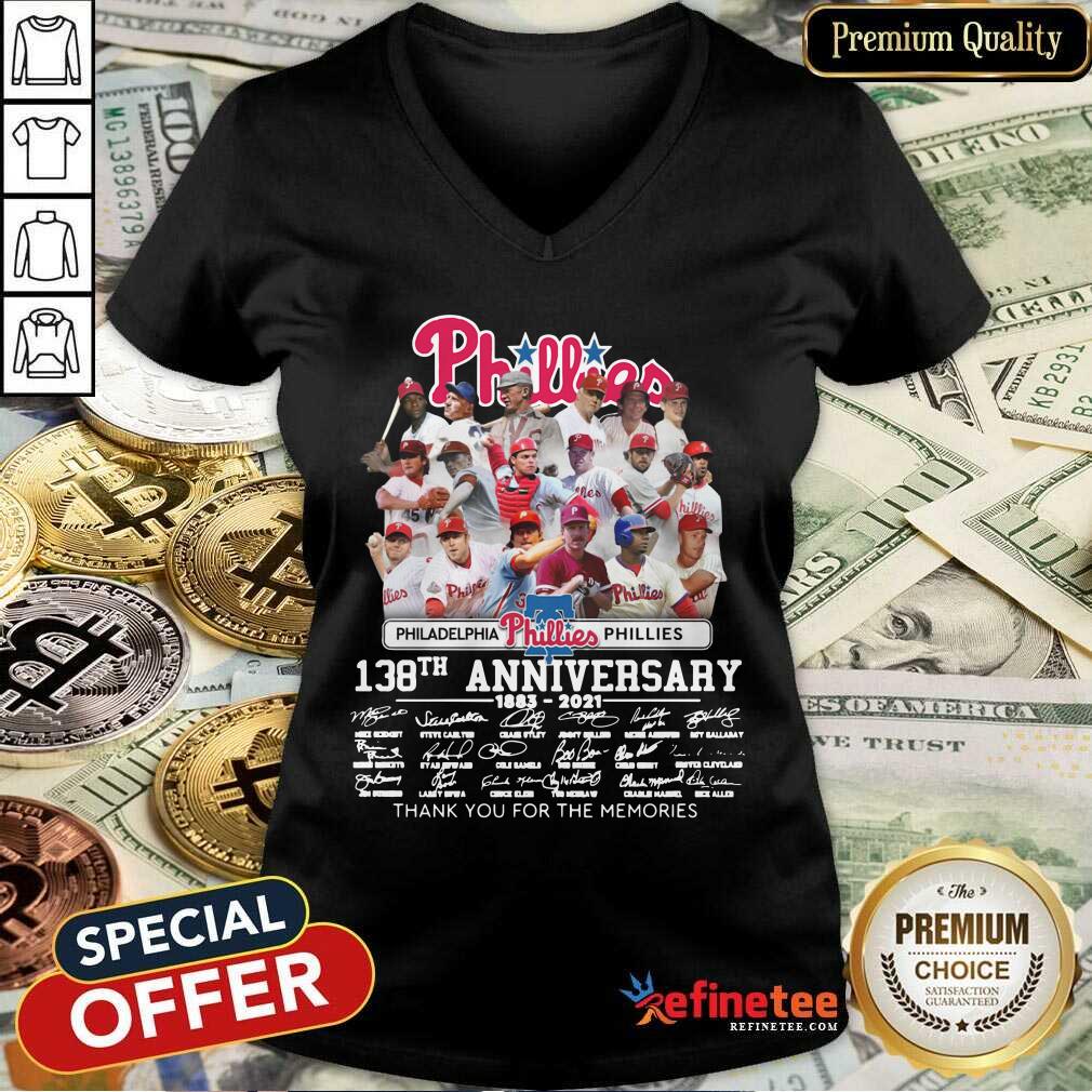Top Philadelphia Phillies 138th Anniversary Thank You For The Memories Signatures V-neck - Design By Refinetee.com Philadelphia Phillies 138th Anniversary Thank You For The Memories Signatures V-neck - Design By Refinetee.com