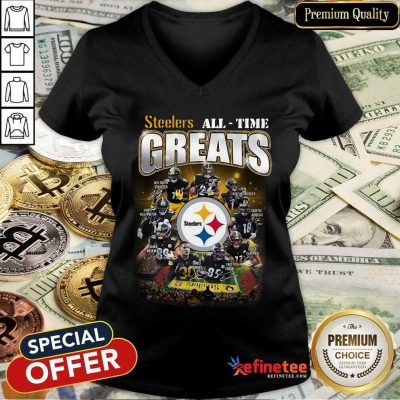 Wonderful Pittsburgh Steelers All Time Greats Signatures V-neck - Design By Refinetee.com