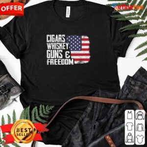 Great Cigars Whiskey Guns And Freedom American Flag Ladies-tee