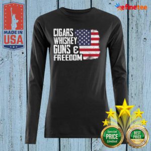 Great Cigars Whiskey Guns And Freedom American Flag Long-sleveed