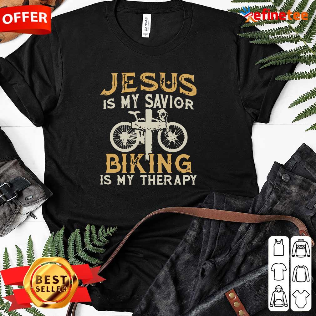 Great Jesus Is My Savior Biking Is My Therapy Ladies-tee Jesus Is My Savior Biking Is My Therapy Ladies-tee
