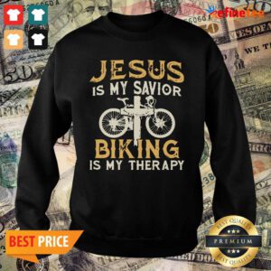 Great Jesus Is My Savior Biking Is My Therapy Sweater