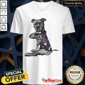 Original Pitbull Tattoo I Love Mom Flower 52 V-neck