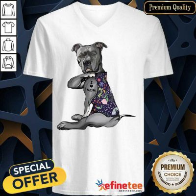 Original Pitbull Tattoo I Love Mom Flower 52 V-neck