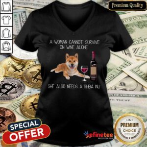 Top A Woman Cannot Survive On Wine Alone She Also Needs A Shiba Inu V-neck