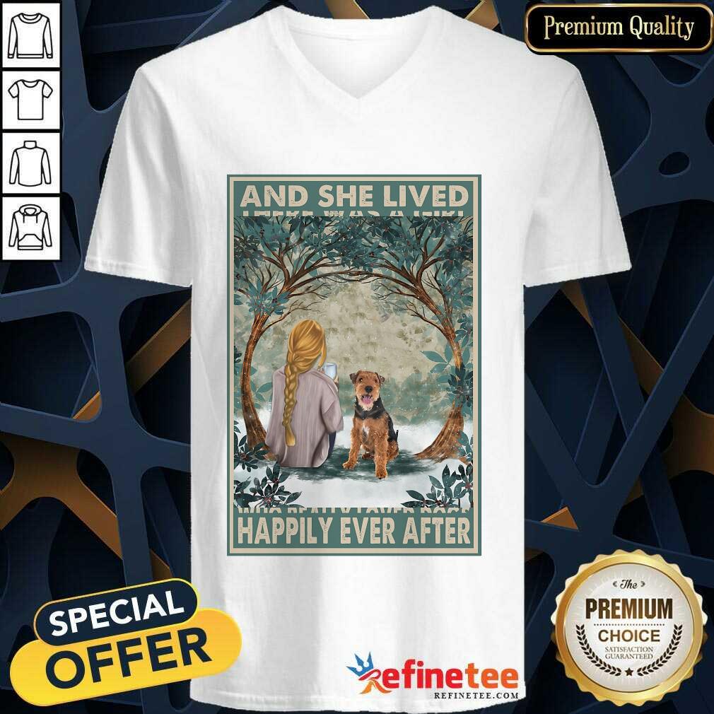 Top Welsh Terrier And She Lived Happily Ever After Poster V-neck Top Welsh Terrier And She Lived Happily Ever After Poster V-neck