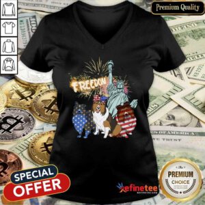 Freedom Dog Shetland Sheepdog Statue Of Liberty V-neck