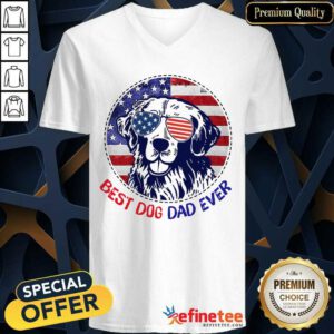 Golden Best Dog Dad Ever American Flag V-neck