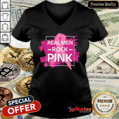 Real Men Rock Pink V-neck