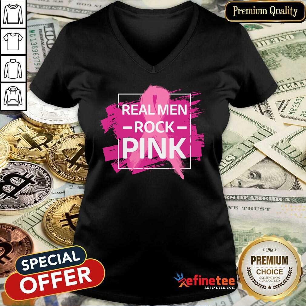 Real Men Rock Pink V-neck Real Men Rock Pink V-neck