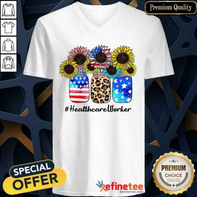 Sunflower American Flag Healthcare Worker V-neck