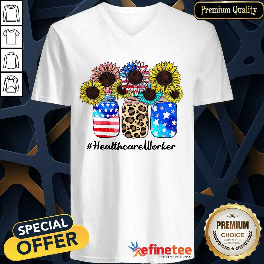 Sunflower American Flag Healthcare Worker V-neck Sunflower American Flag Healthcare Worker V-neck