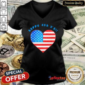 Happy 4th Y'all American Flag Heart V-neck