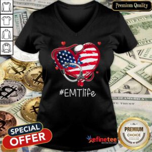 Heart American Flag EMT Life V-neck