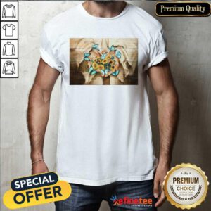 Jesus Flowers And Butterfly Blooming On His Hand Shirt