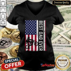 Motorcycle American Flag Best Dad Ever V-neck