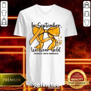 Official In Septemper We Wear Gold Cancer Coquette Bow Gold V-neck