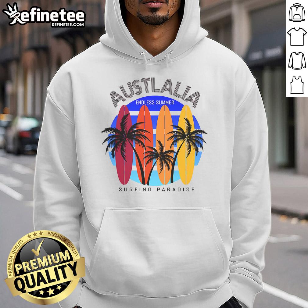 Australia Surfing Paradise Endless Summer Hoodie showcasing vibrant design perfect for beach lovers and surf enthusiasts.