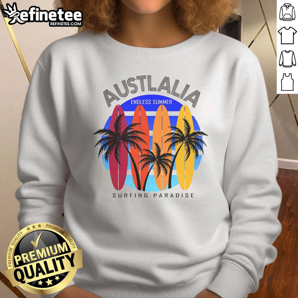 Australia Surfing Paradise Endless Summer Sweatshirt featuring vibrant beach graphics and cozy design for surf enthusiasts.