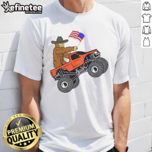 Awesome Bigfoot USA flag monster truck metallic star ornament t-shirt design featuring a vibrant graphic and bold colors.