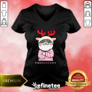 Awesome Cute Cozy Kitty Cat Reindeer Christmas V-neck
