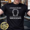 Funny astronauts t-shirt design featuring the phrase 'You Can't Open Windows In Space' highlighting Linux use in space.