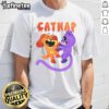Funny Halloween Critters with ghost cats napping on a spooky season t-shirt design, perfect for Halloween celebrations.