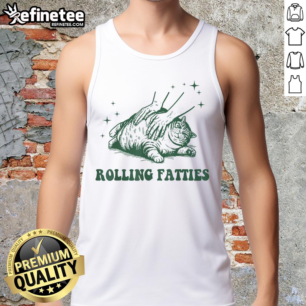 Funny Rolling Fatties Cat tank top design featuring a cute cat, perfect for cat lovers and humor enthusiasts.