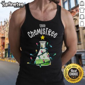 Funny science teacher wearing a Oh Chemistree chemistry tank top, showcasing humor and creativity in science education.