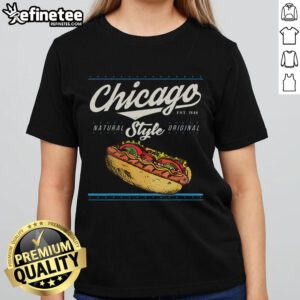 Chicago hot dog summer souvenir ladies tee showcasing a vibrant design celebrating the iconic Chicago hot dog.