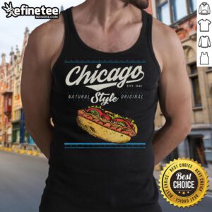 Chicago hot dog souvenir tank top featuring vibrant graphics, perfect for summer tourists exploring the city.