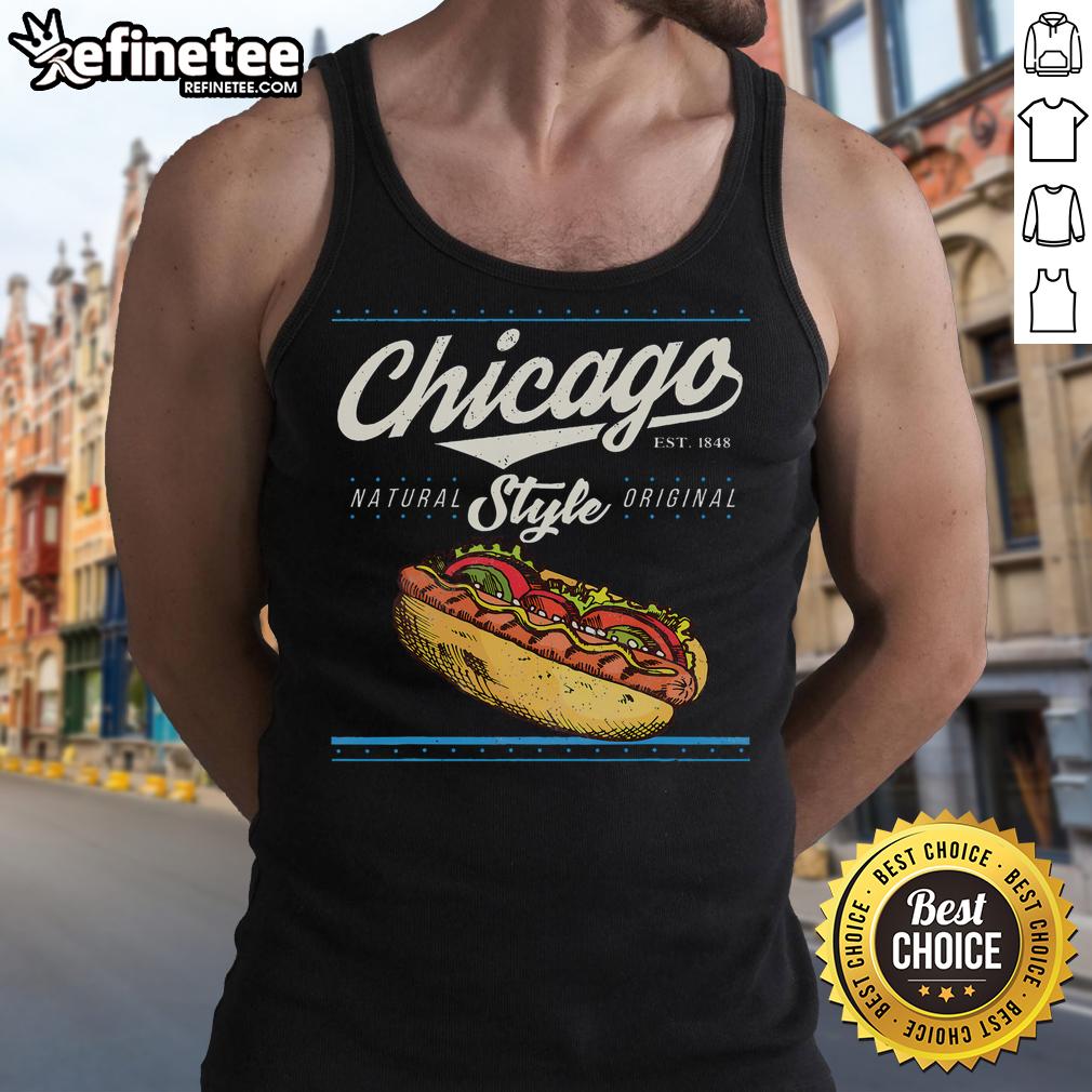 Chicago hot dog souvenir tank top featuring vibrant graphics, perfect for summer tourists exploring the city.