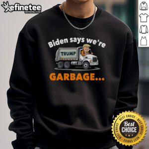 Hot Donald Trump rides a garbage truck sweatshirt design featuring bold graphics and vibrant colors, perfect for fans.
